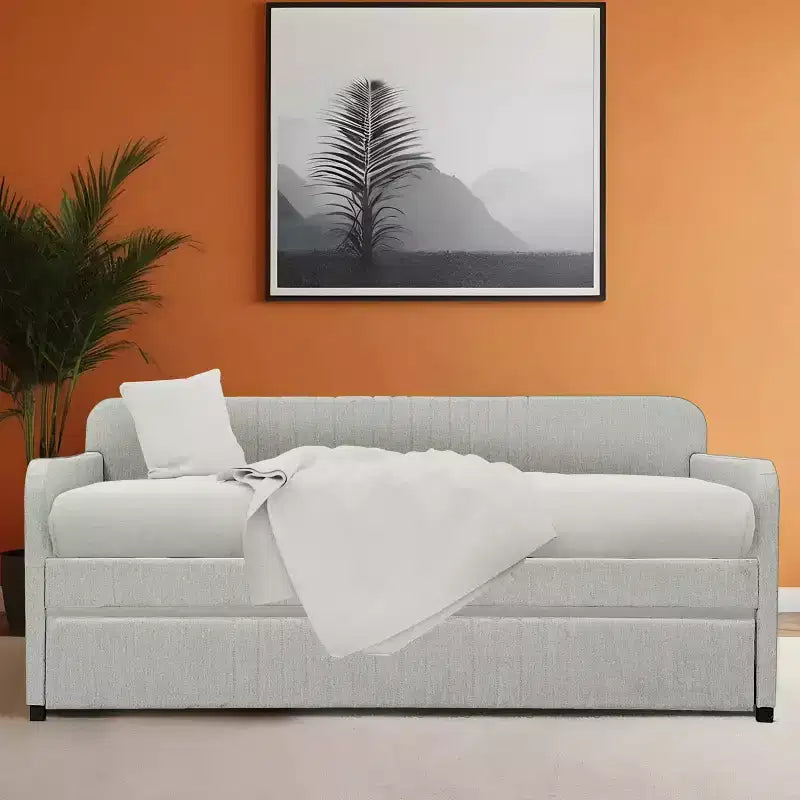 Twin Upholstered Daybed with Trundle Storage Drawer, No Box Spring Needed
