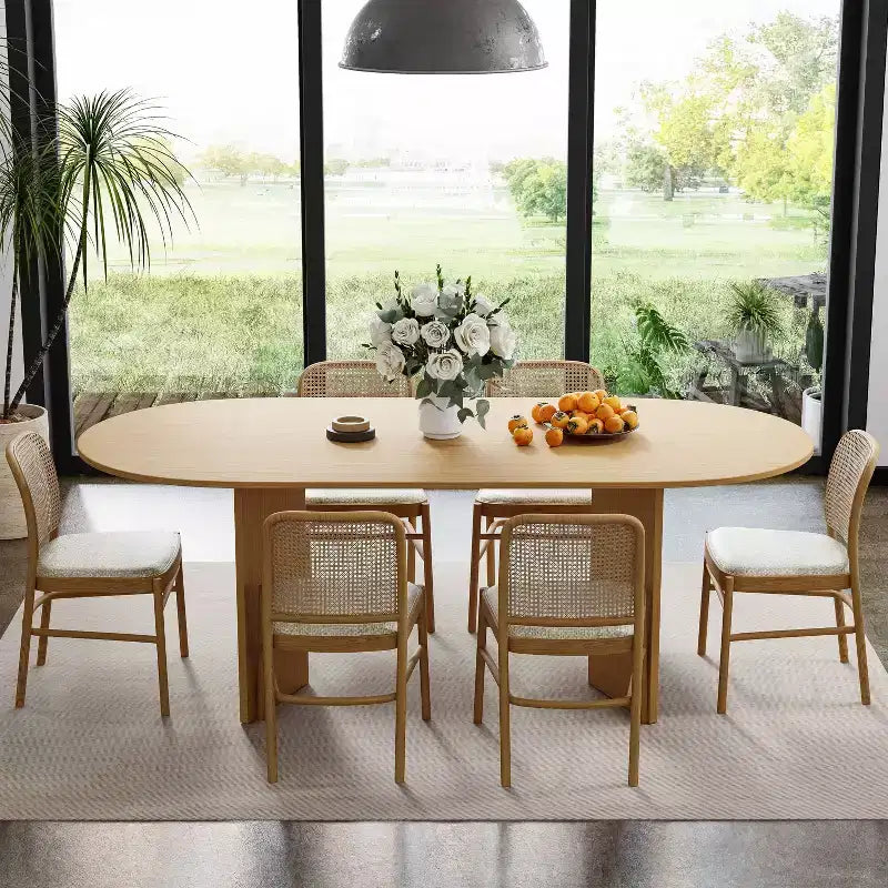 Table de salle à manger ovale de 170 cm, table de cuisine moderne en bois pour 6 personnes