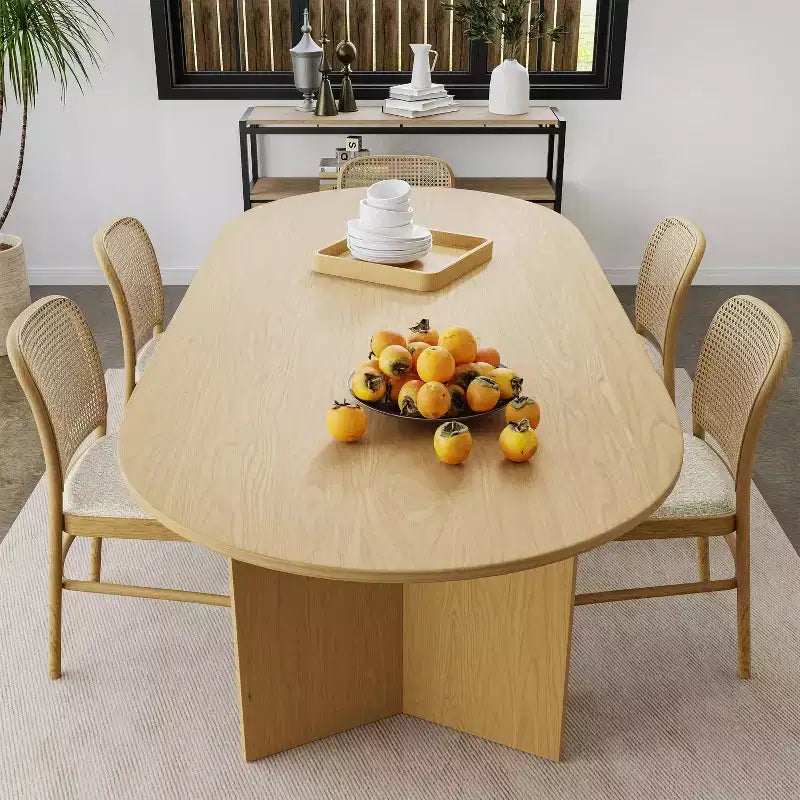 Table de salle à manger ovale de 170 cm, table de cuisine moderne en bois pour 6 personnes