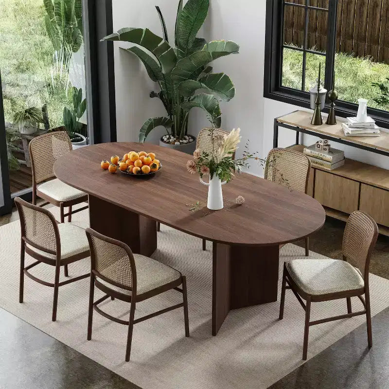 Table de salle à manger ovale de 170 cm, table de cuisine moderne en bois pour 6 personnes