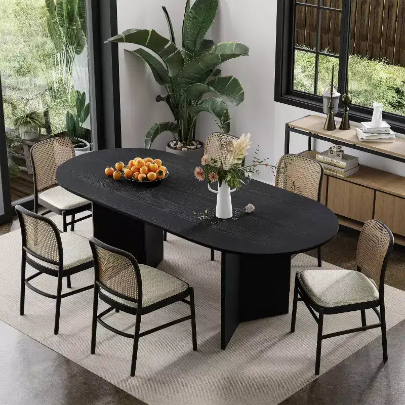 Table de salle à manger ovale de 170 cm, table de cuisine moderne en bois pour 6 personnes