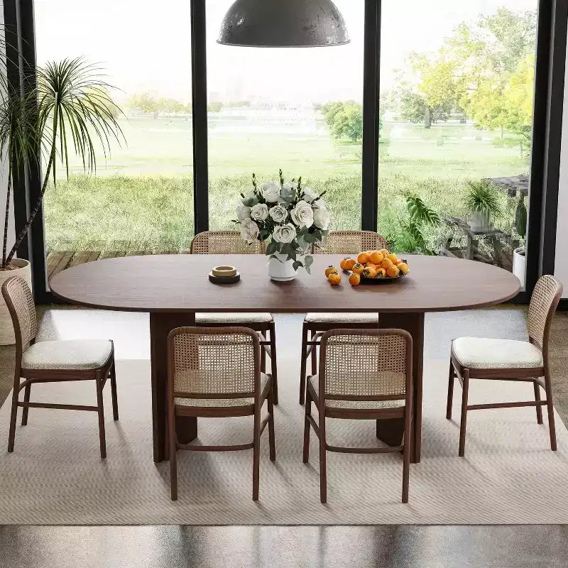 Table de salle à manger ovale de 170 cm, table de cuisine moderne en bois pour 6 personnes