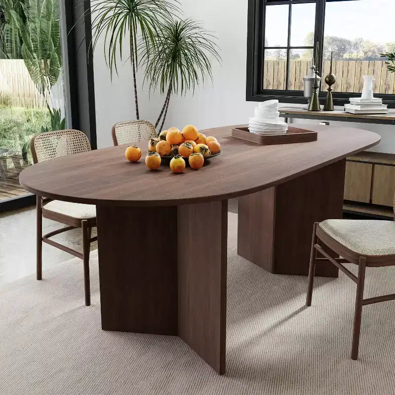 Table de salle à manger ovale de 170 cm, table de cuisine moderne en bois pour 6 personnes
