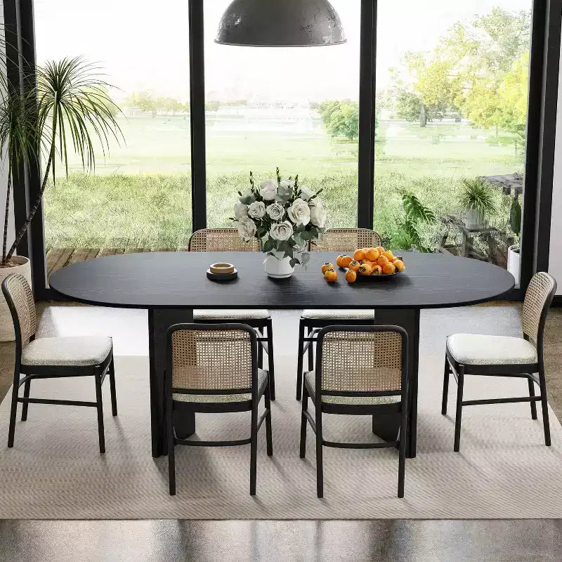 Table de salle à manger ovale de 170 cm, table de cuisine moderne en bois pour 6 personnes