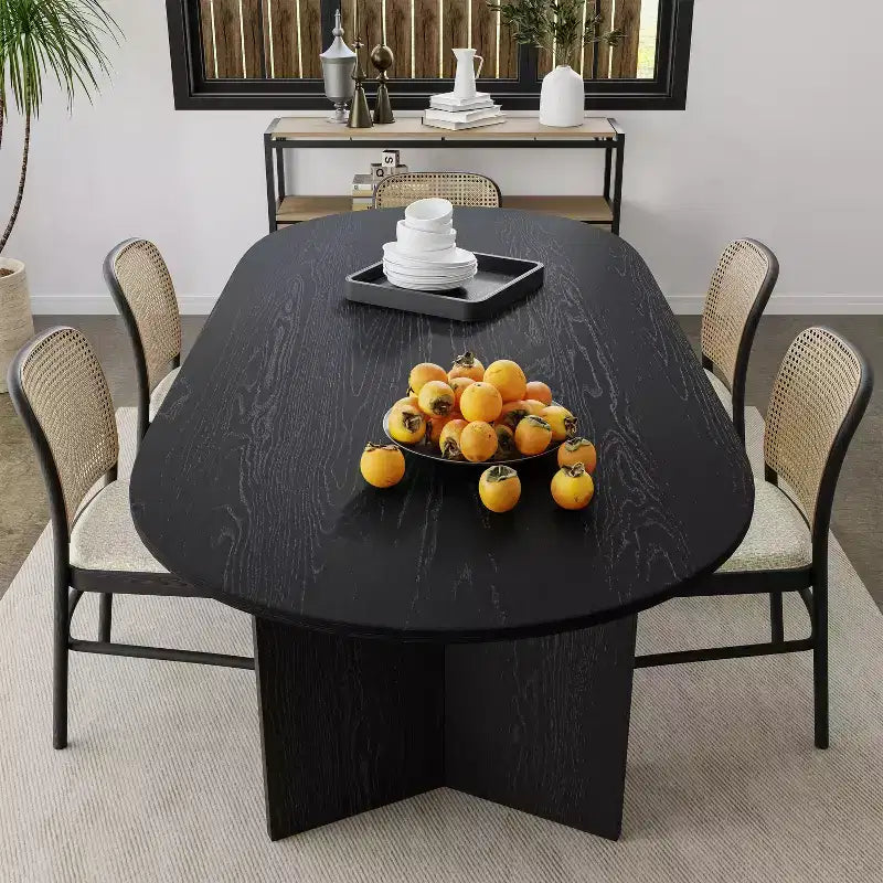 Table de salle à manger ovale de 170 cm, table de cuisine moderne en bois pour 6 personnes