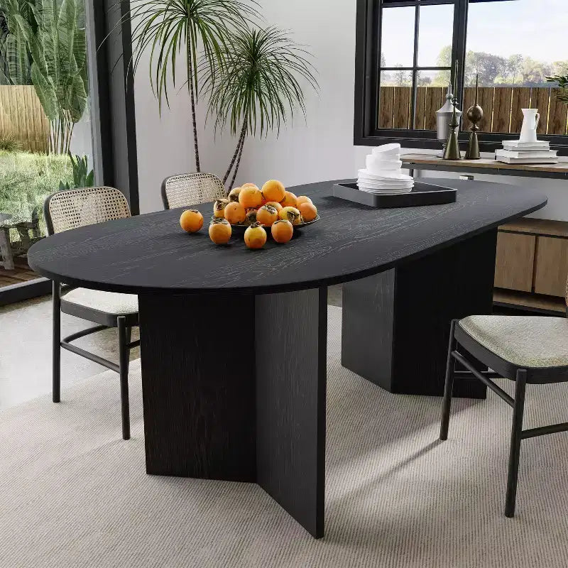Table de salle à manger ovale de 170 cm, table de cuisine moderne en bois pour 6 personnes