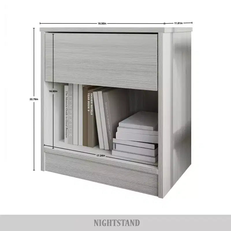 Table de chevet en bois à 1 tiroir avec étagère ouverte, table d'appoint de chambre style moderne du milieu du siècle