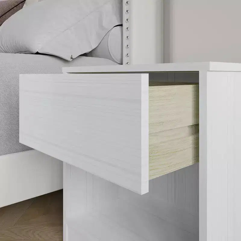 Table de chevet en bois à 1 tiroir avec étagère ouverte, table d'appoint de chambre style moderne du milieu du siècle