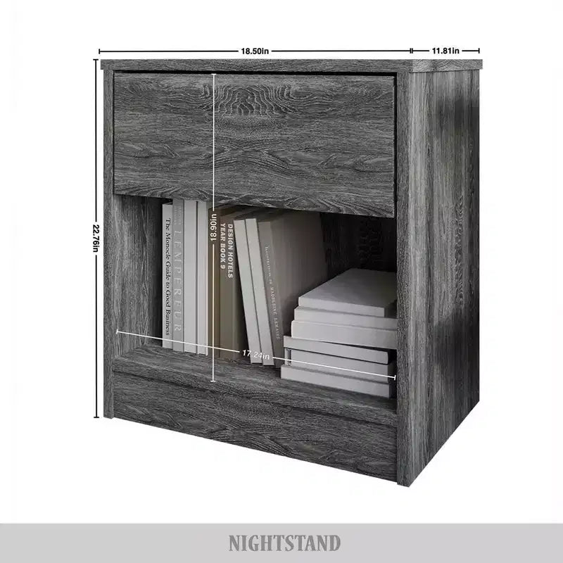 Table de chevet en bois à 1 tiroir avec étagère ouverte, table d'appoint de chambre style moderne du milieu du siècle