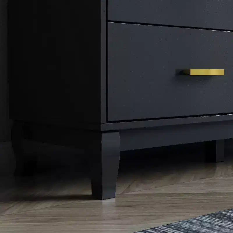 Commode double à 6 tiroirs, noire avec poignées dorées, 120 cm de large