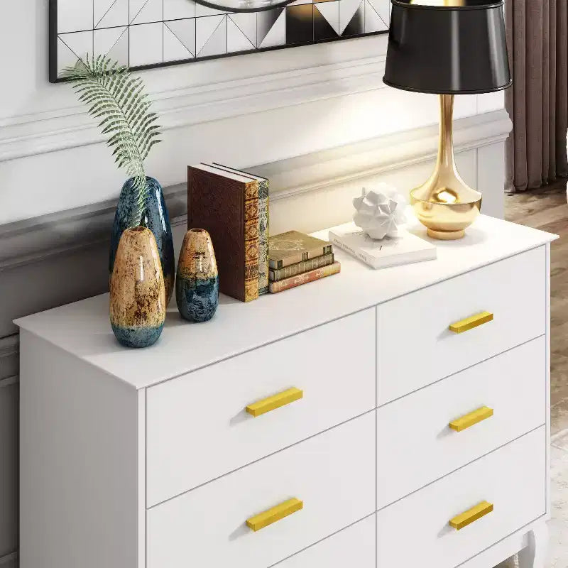 Commode double à 6 tiroirs, noire avec poignées dorées, 120 cm de large