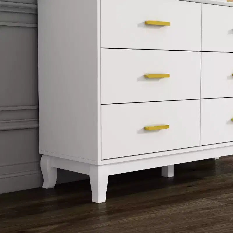 Commode double à 6 tiroirs, noire avec poignées dorées, 120 cm de large