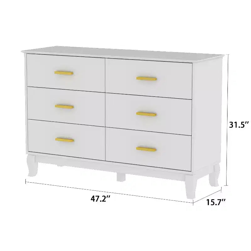 Commode double à 6 tiroirs, noire avec poignées dorées, 120 cm de large