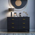 Commode double à 6 tiroirs, noire avec poignées dorées, 120 cm de large