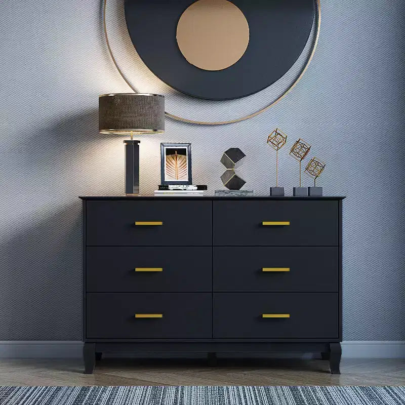 6-Drawer Double Dresser Chest of Drawers, Black with Gold Handles, 47in Wide
