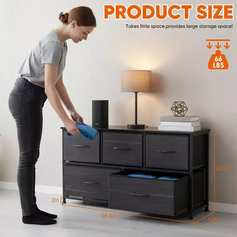 Commode à 5 tiroirs en tissu, table de chevet avec structure métallique