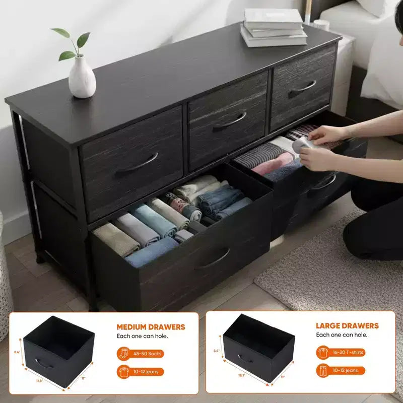 Commode à 5 tiroirs en tissu, table de chevet avec structure métallique