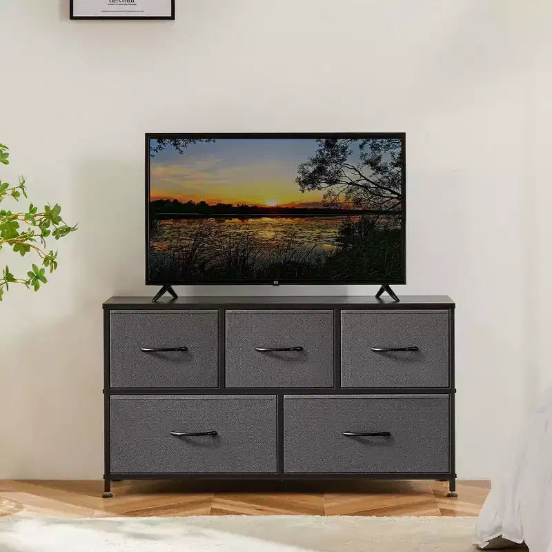 Commode à 5 tiroirs en tissu, table de chevet avec structure métallique