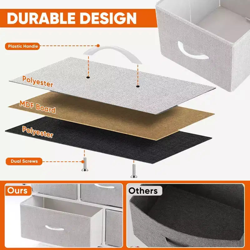 Commode à 5 tiroirs en tissu, table de chevet avec structure métallique