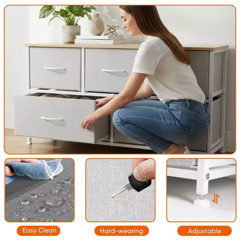 Commode à 5 tiroirs en tissu, table de chevet avec structure métallique
