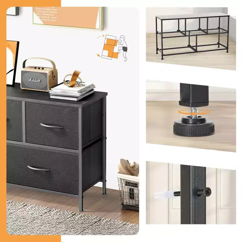 Commode à 5 tiroirs en tissu, table de chevet avec structure métallique
