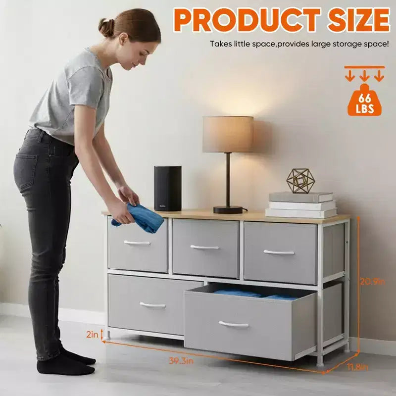 Commode à 5 tiroirs en tissu, table de chevet avec structure métallique
