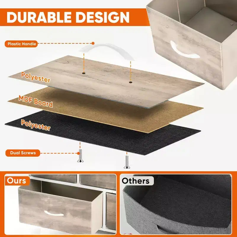 Commode à 5 tiroirs en tissu, table de chevet avec structure métallique