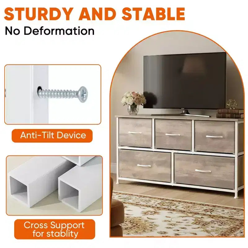 Commode à 5 tiroirs en tissu, table de chevet avec structure métallique