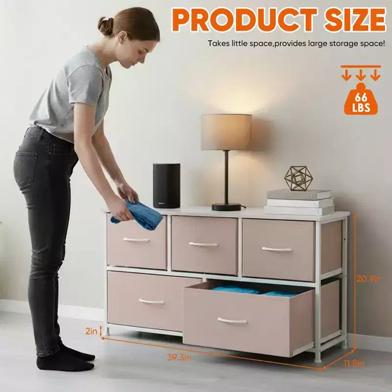 Commode à 5 tiroirs en tissu, table de chevet avec structure métallique