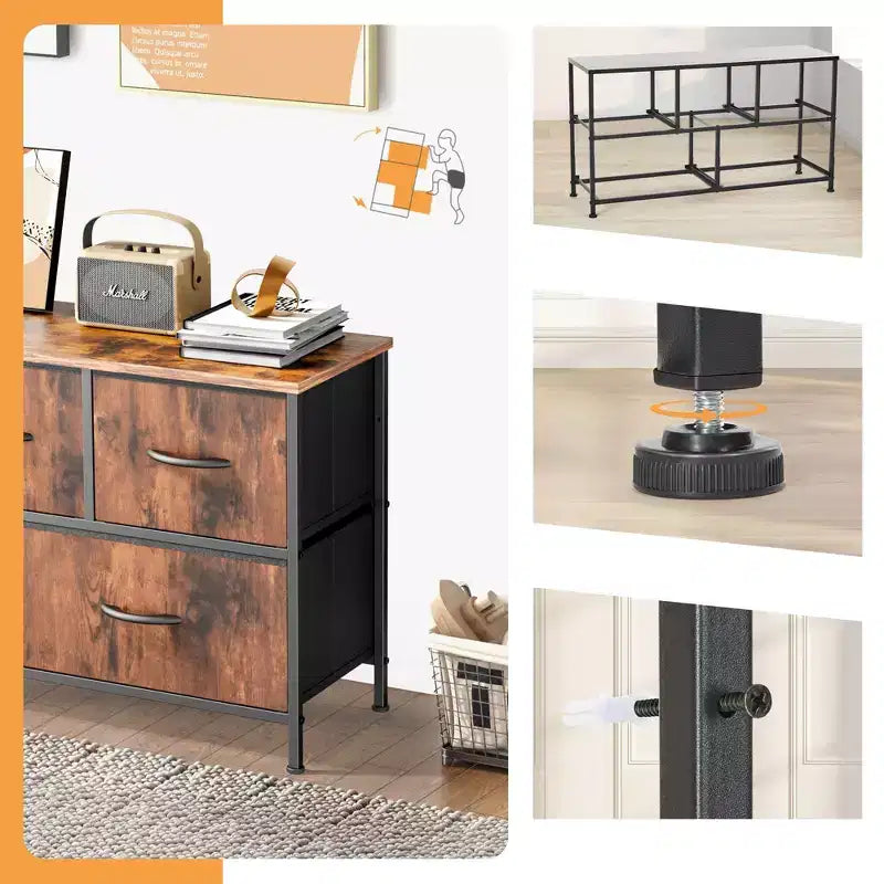 Commode à 5 tiroirs en tissu, table de chevet avec structure métallique