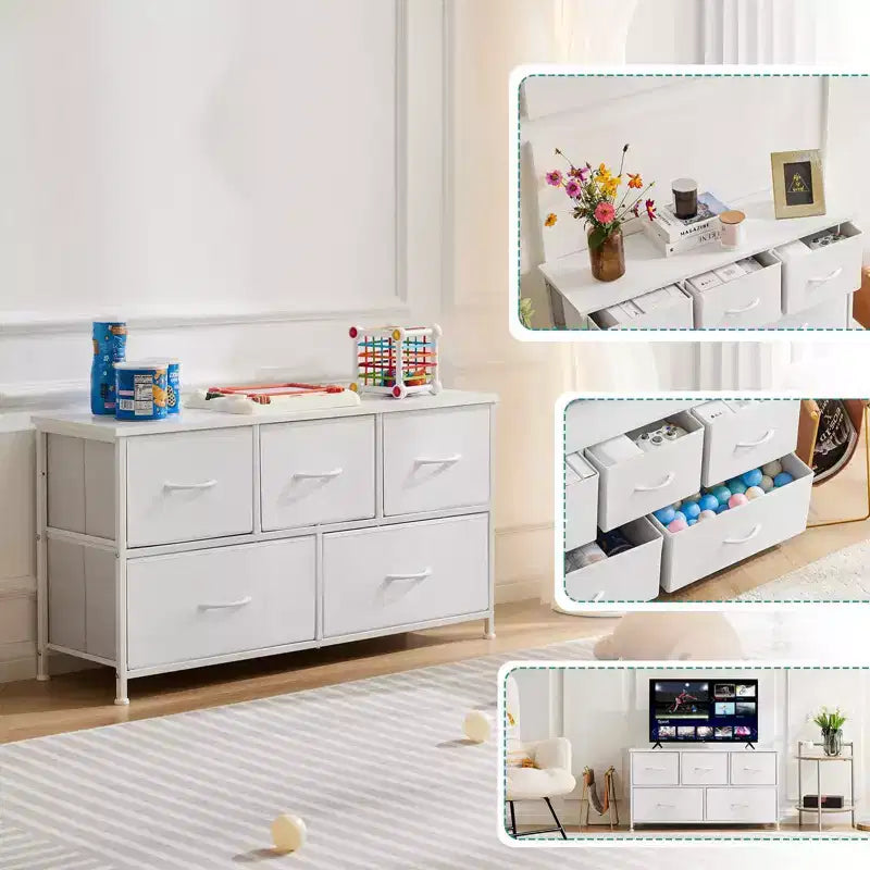 Commode à 5 tiroirs en tissu, table de chevet avec structure métallique