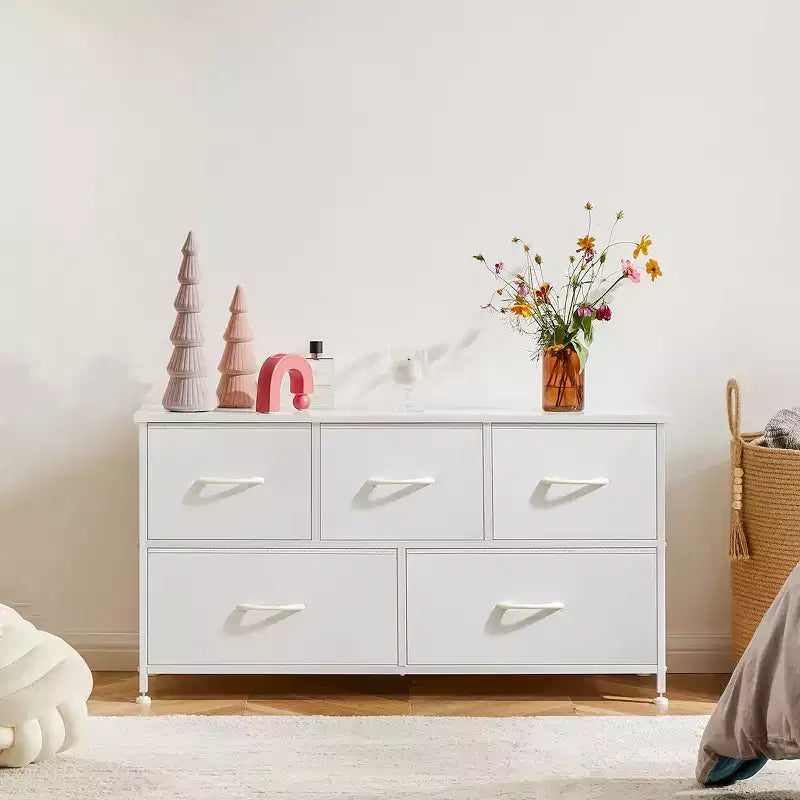 Commode à 5 tiroirs en tissu, table de chevet avec structure métallique