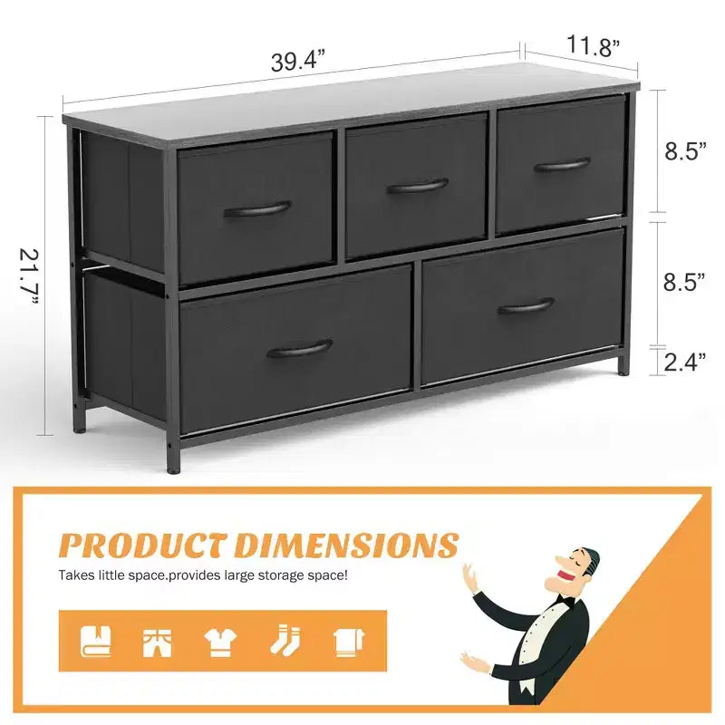 Commode à 5 tiroirs en tissu, table de chevet avec structure métallique