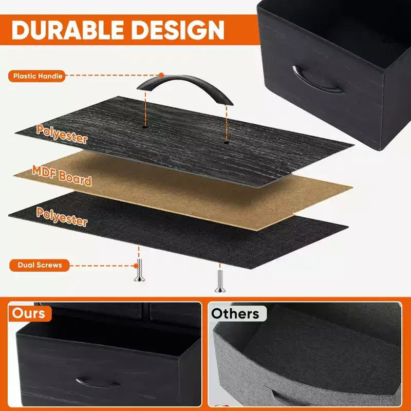 Commode à 5 tiroirs en tissu, table de chevet avec structure métallique