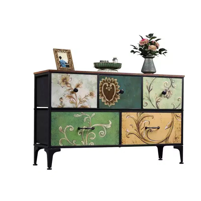 5-Drawer Fabric Dresser Storage Unit Side Table with Metal Frame