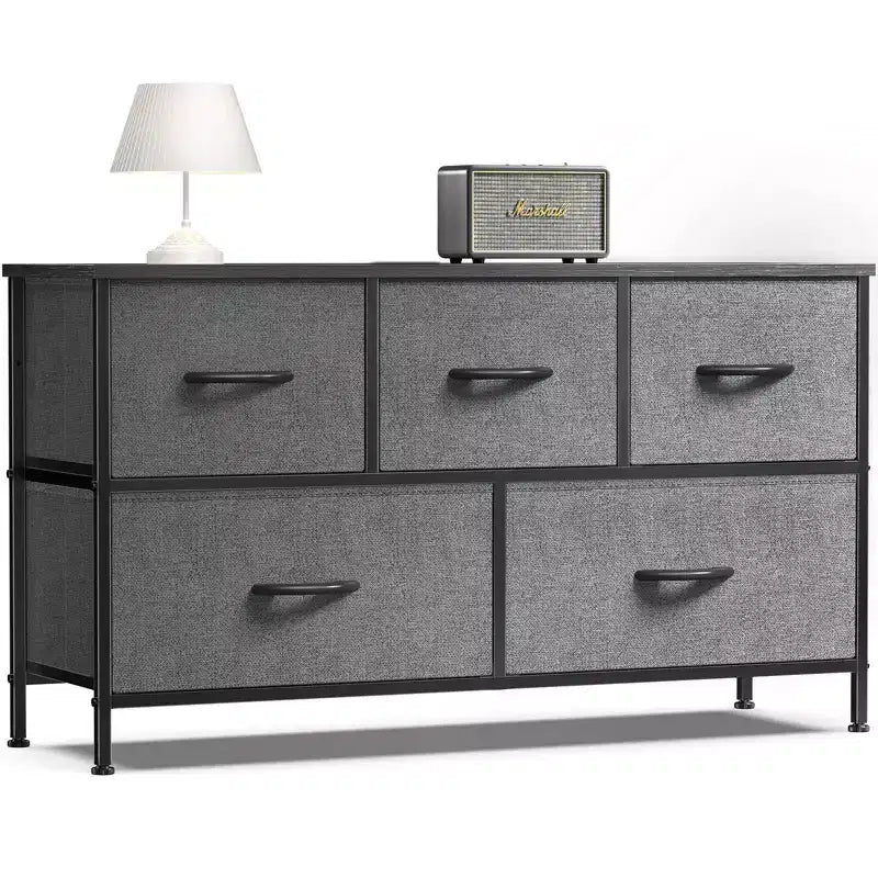 5-Drawer Fabric Dresser Storage Unit Side Table with Metal Frame