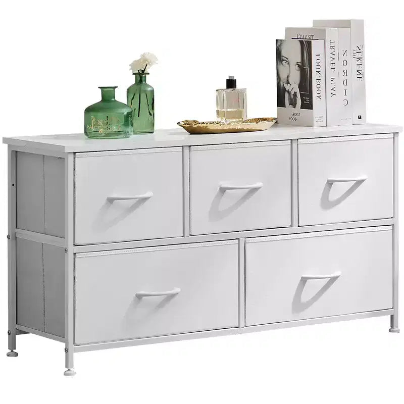 5-Drawer Fabric Dresser Storage Unit Side Table with Metal Frame